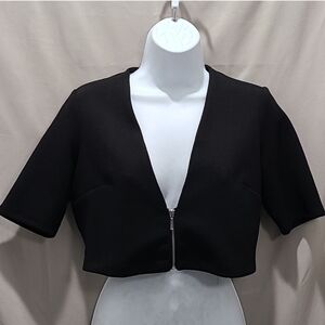 Perceptions Y2K Black Textured Zip Front Retro Crop Top